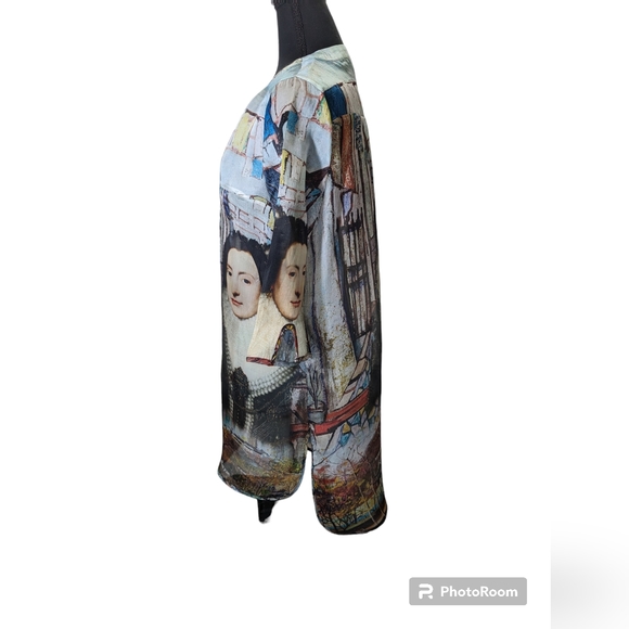 Hokwai Japanese Kimono Tunic Hand Print Unique Art Design 100% Silk Large Q-1 - Picture 2 of 16